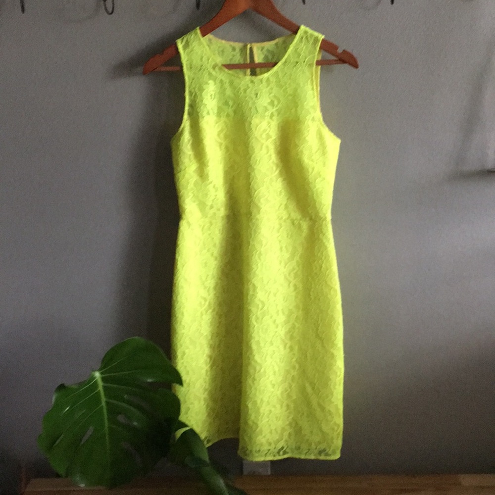 Fluorescent yellow shift dress, J Crew, sz 4